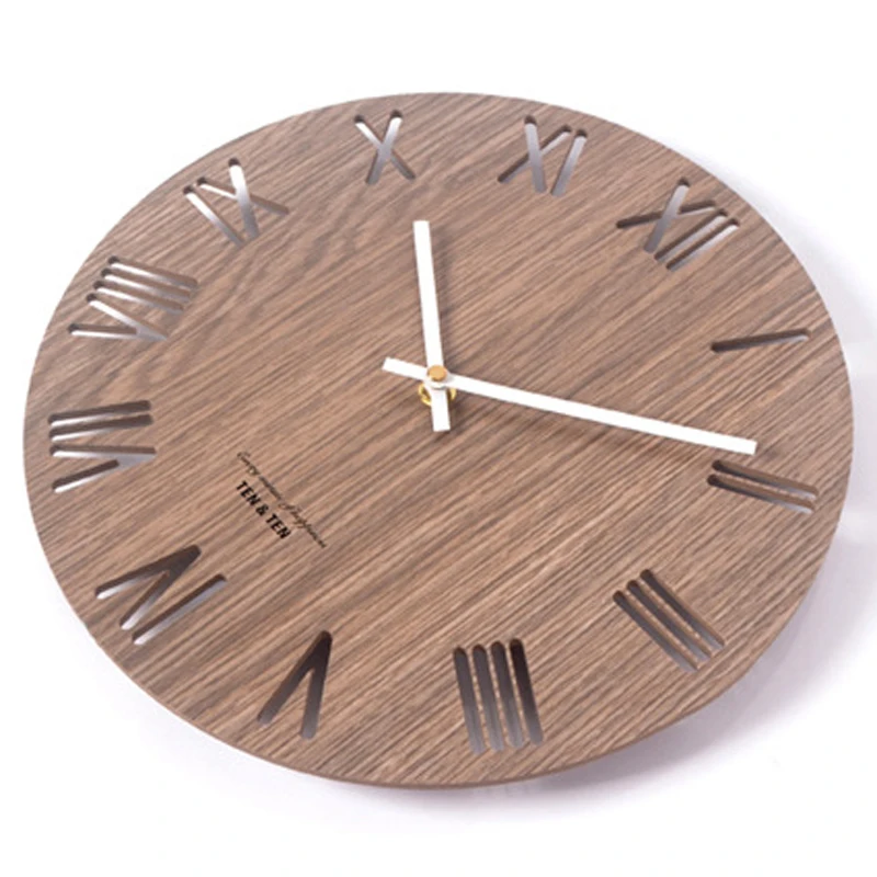 Orologio da Parete in Legno con Numeri Romani - Design 3D Moderno e Vintage per Cucina e Casa - immagine 3