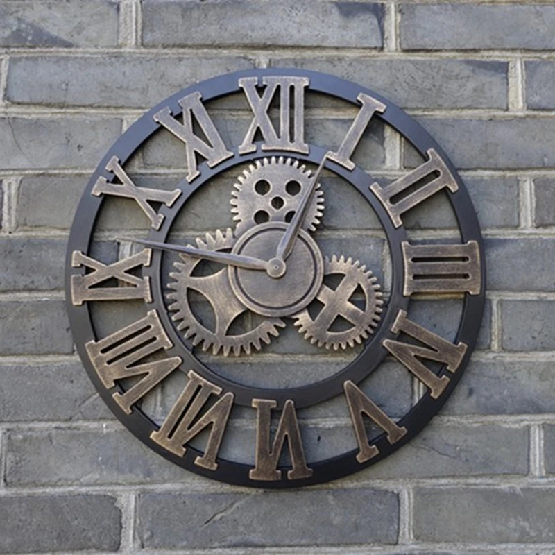 Orologio da Parete Vintage 50 cm - Retrò Rustico con Ingranaggio in Legno, Arte 3D - immagine 2