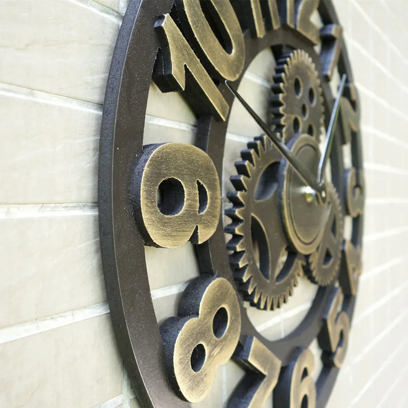 Orologio da Parete Vintage 50 cm - Retrò Rustico con Ingranaggio in Legno, Arte 3D - immagine 5
