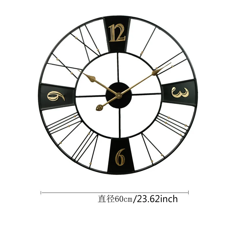 Orologio da Parete Vintage 60 cm - Grande Metallo Rotondo con Decorazioni Romane per Soggiorno - immagine 6