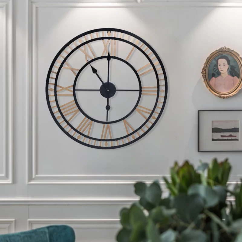 Orologio da Parete Grande 80 cm - Vintage con Numeri Romani e Decorazione in Metallo - immagine 2