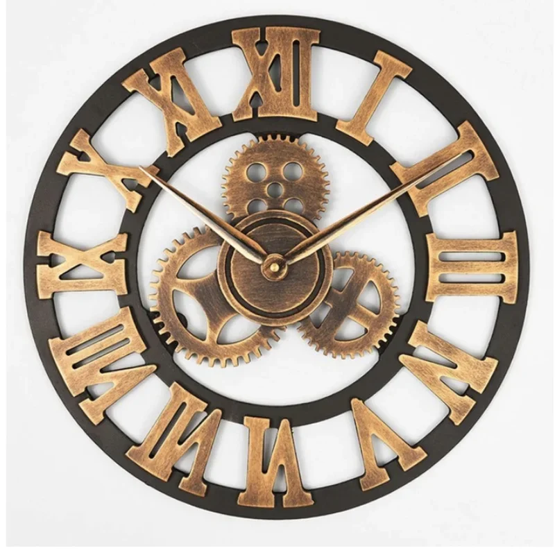 Orologio da Parete Vintage Industriale - Grande Design Moderno con Ingranaggi e Legno 3D - immagine 2