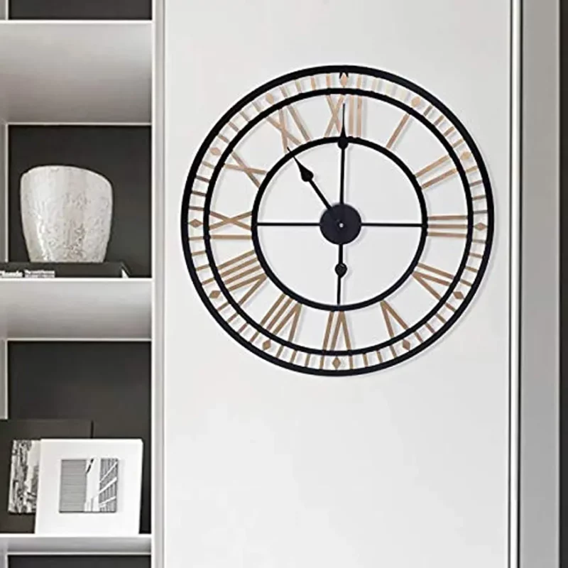 Orologio da Parete Grande 80 cm - Vintage con Numeri Romani e Decorazione in Metallo - immagine 4