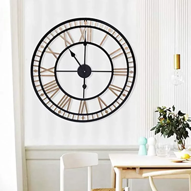 Orologio da Parete Grande 80 cm - Vintage con Numeri Romani e Decorazione in Metallo - immagine 3