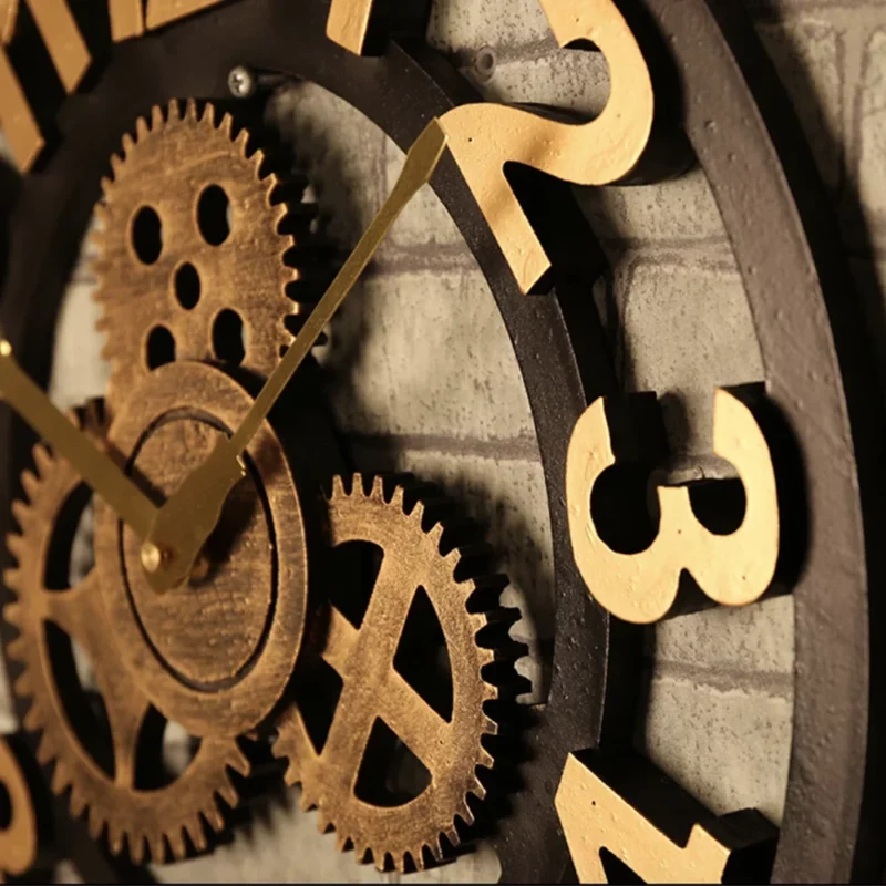 Orologio da Parete Vintage Industriale - Grande Design Moderno con Ingranaggi e Legno 3D - immagine 6